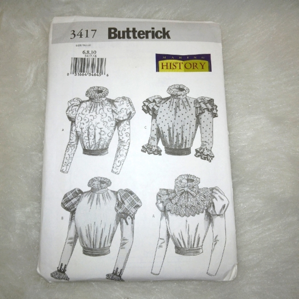 BUTTERICK 3417 Sz 6-10 Making History Blouse in 3 variations, Sash, coll